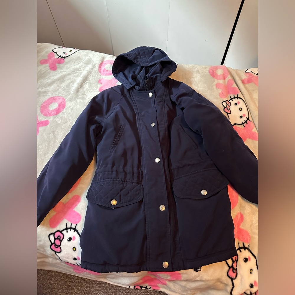 Women’s Mantles dark navy blue parka / long winter jacket size small